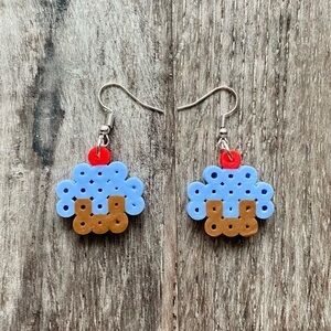 Cupcake earrings blue handmade jewelry handmade with perler beads